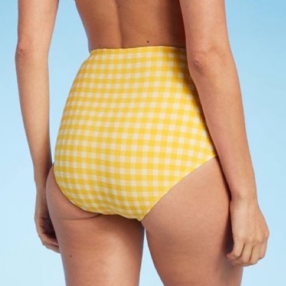 KONA SOL NWT Women's Yellow White Gingham High Waist Full Coverage Bikini Bottom - Picture 4 of 12